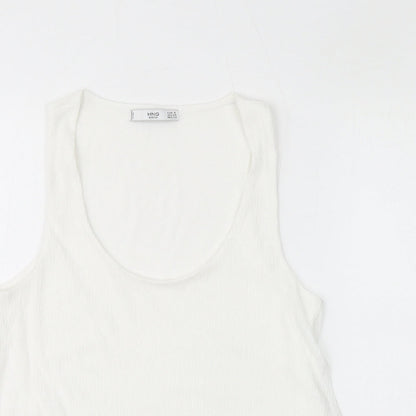 Mango Womens White Polyester Basic Tank Size S Scoop Neck