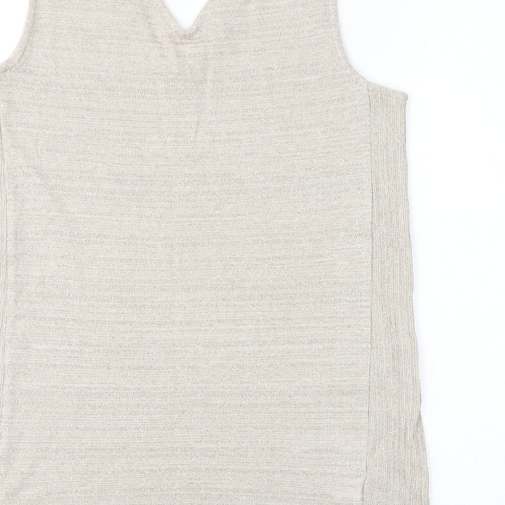 NEXT Womens Beige Viscose Basic Tank Size 12 V-Neck - Shimmer
