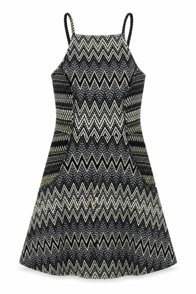 Topshop Womens Black Geometric Polyester Fit & Flare Size 4 Square Neck Pullover - Zigzag