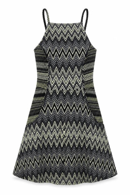 Topshop Womens Black Geometric Polyester Fit & Flare Size 4 Square Neck Pullover - Zigzag