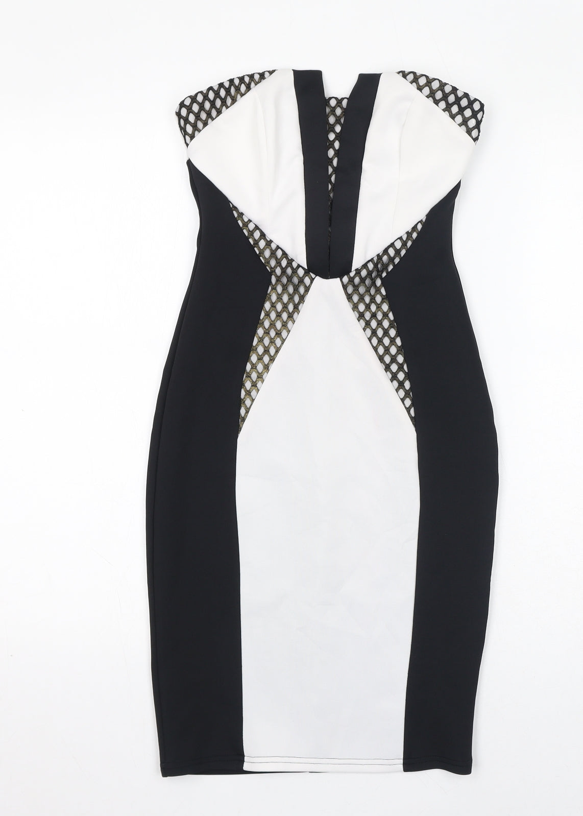 Lipsy Womens Black Colourblock Polyamide Bodycon Size 6 Off the Shoulder Zip - Mesh