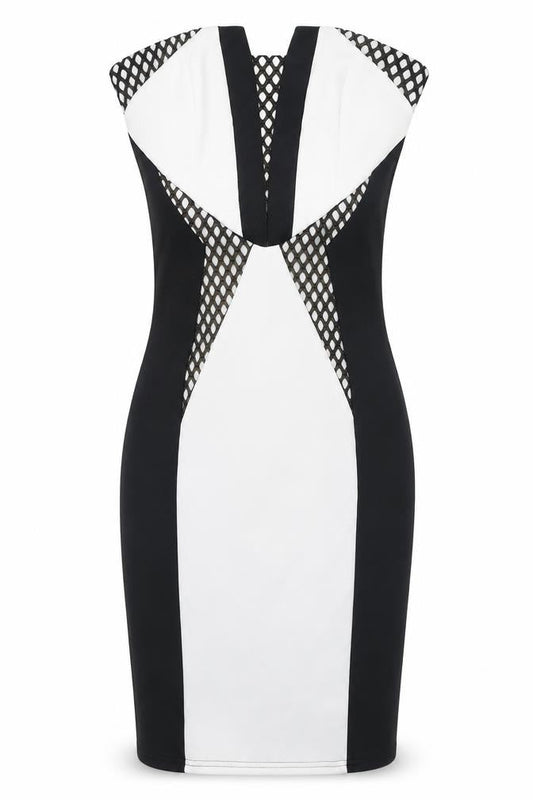 Lipsy Womens Black Colourblock Polyamide Bodycon Size 6 Off the Shoulder Zip - Mesh