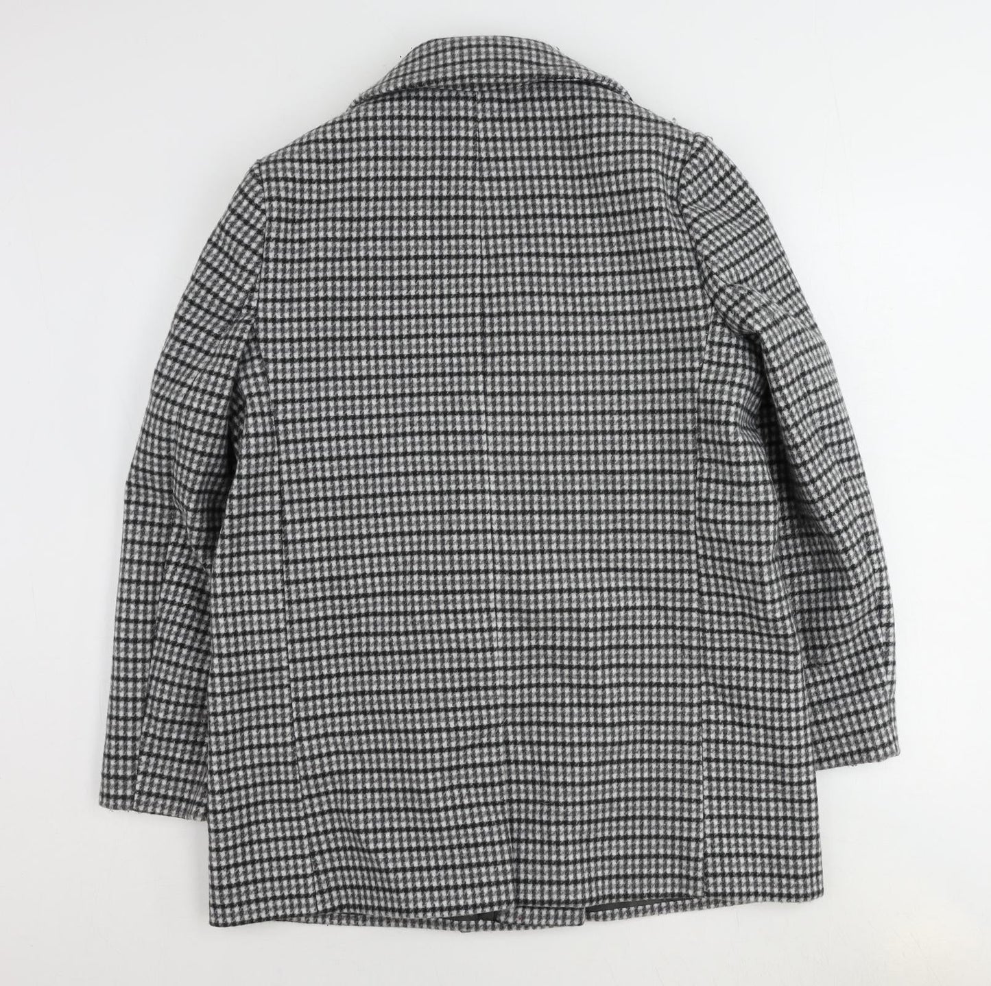 Marks and Spencer Womens Grey Check Overcoat Coat Size 14 Button