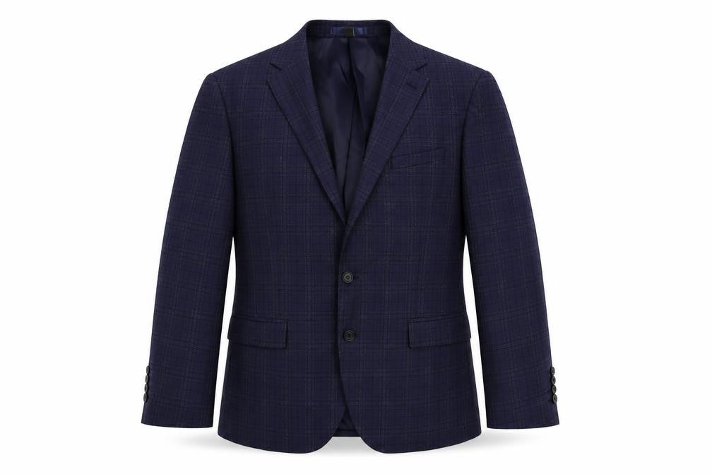 marks Mens Blue Plaid Polyester Jacket Suit Jacket Size 44 Regular