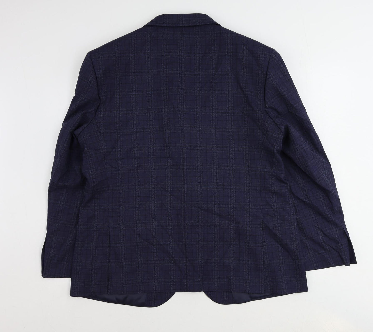 marks Mens Blue Plaid Polyester Jacket Suit Jacket Size 44 Regular