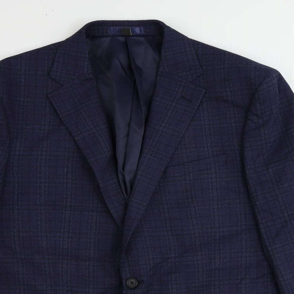 marks Mens Blue Plaid Polyester Jacket Suit Jacket Size 44 Regular
