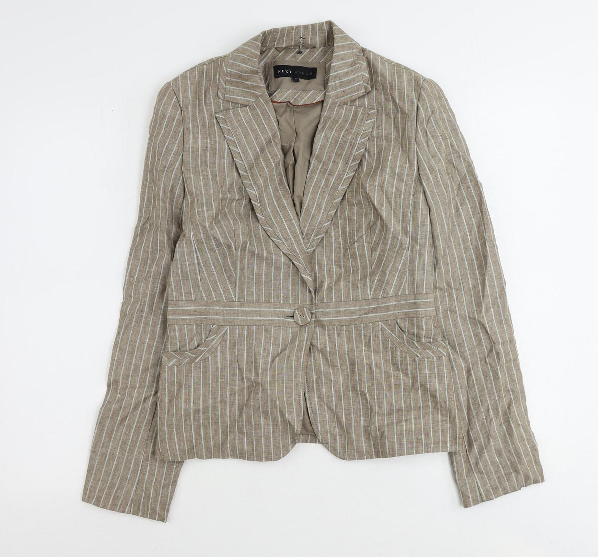 Next Womens Brown Striped Linen Jacket Suit Jacket Size 10