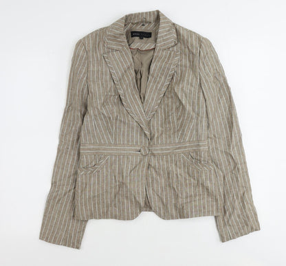 Next Womens Brown Striped Linen Jacket Suit Jacket Size 10