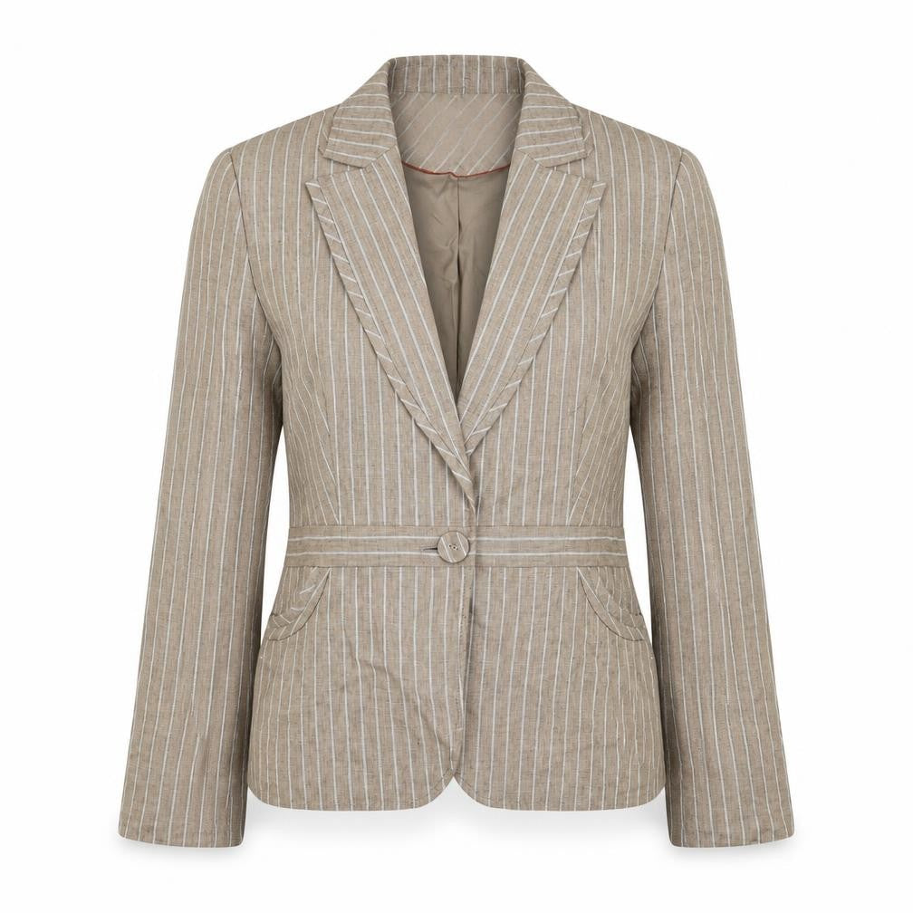 Next Womens Brown Striped Linen Jacket Suit Jacket Size 10