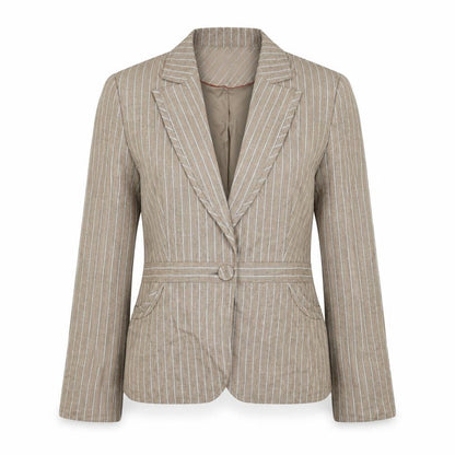 Next Womens Brown Striped Linen Jacket Suit Jacket Size 10