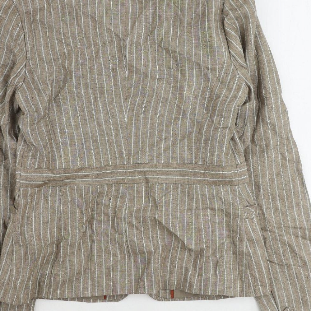 Next Womens Brown Striped Linen Jacket Suit Jacket Size 10