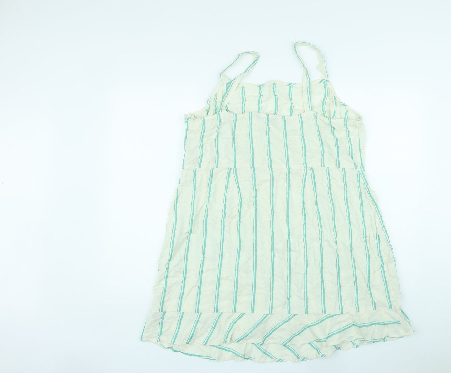 Marks and Spencer Womens Ivory Striped Linen Basic Tank Size 22 Square Neck