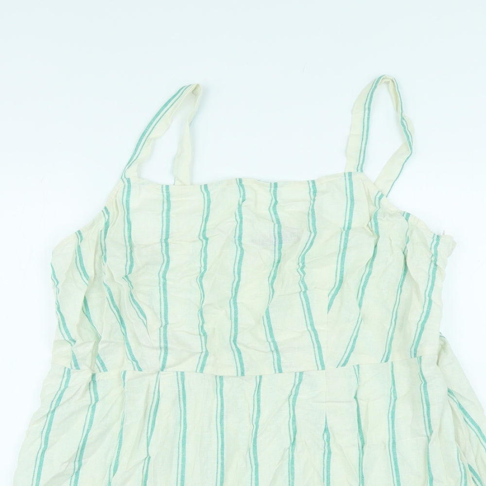 Marks and Spencer Womens Ivory Striped Linen Basic Tank Size 22 Square Neck
