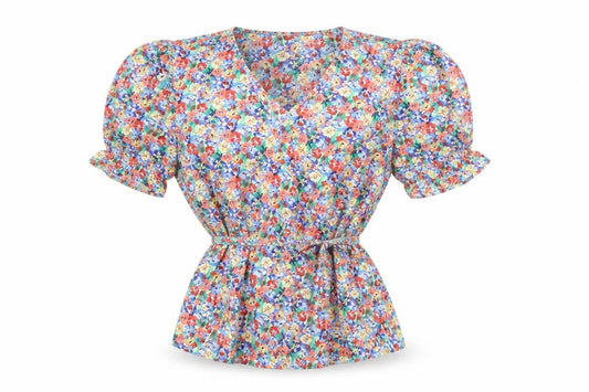 Marks and Spencer Womens Multicoloured Floral Polyester Basic Blouse Size 8 V-Neck - Belted
