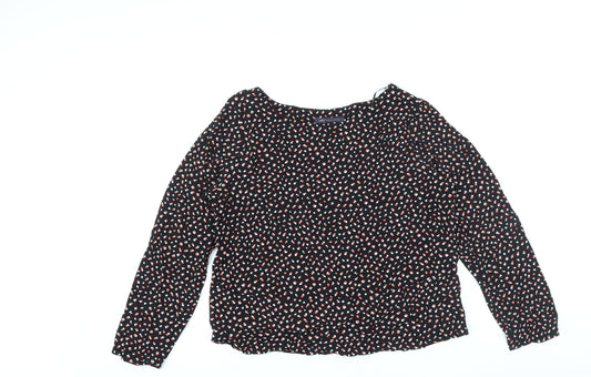 Marks and Spencer Womens Black Geometric Viscose Basic Blouse Size 14 Round Neck