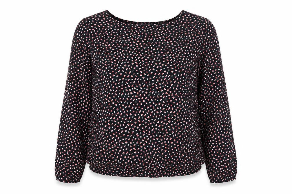 Marks & Spencer Womens Black Geometric Viscose Basic Blouse Size 14 Round Neck