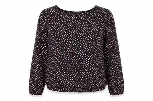 Marks and Spencer Womens Black Geometric Viscose Basic Blouse Size 14 Round Neck