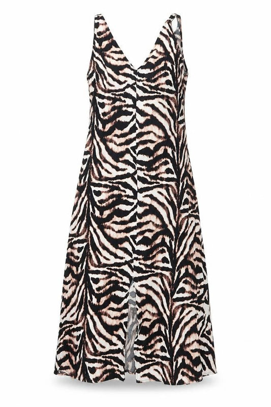 Marks & Spencer Womens Brown Animal Print Viscose Maxi Size 12 V-Neck Pullover - Tiger Print, Front Slit