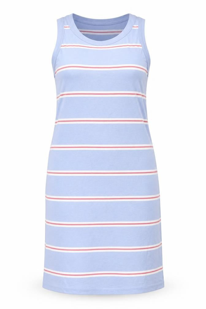 Marks & Spencer Womens Blue Striped Cotton Tank Dress Size M Round Neck Pullover