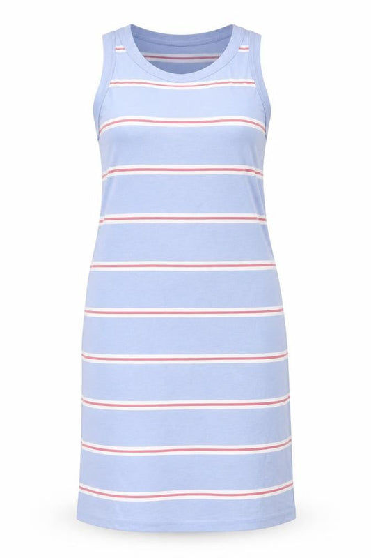 Marks & Spencer Womens Blue Striped Cotton Tank Dress Size M Round Neck Pullover