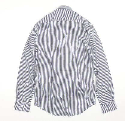 Marks & Spencer Mens Blue Striped Cotton Button-Up Size 14.5 Collared Button - Collar 14.5''
