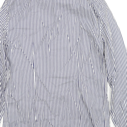 Marks & Spencer Mens Blue Striped Cotton Button-Up Size 14.5 Collared Button - Collar 14.5''
