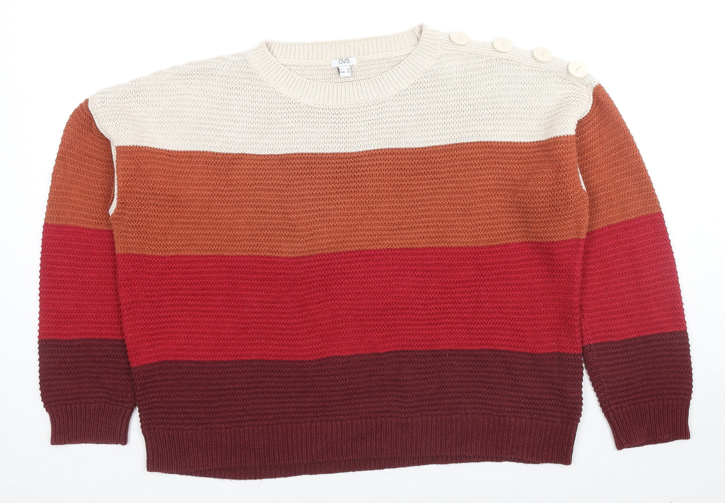OVS Womens Multicoloured Round Neck Striped Acrylic Pullover Jumper Size M