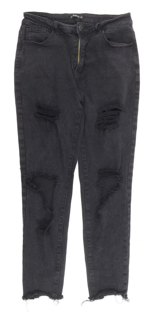 Sheilay Womens Black Cotton Skinny Jeans Size L L24 in Regular Zip - Pockets