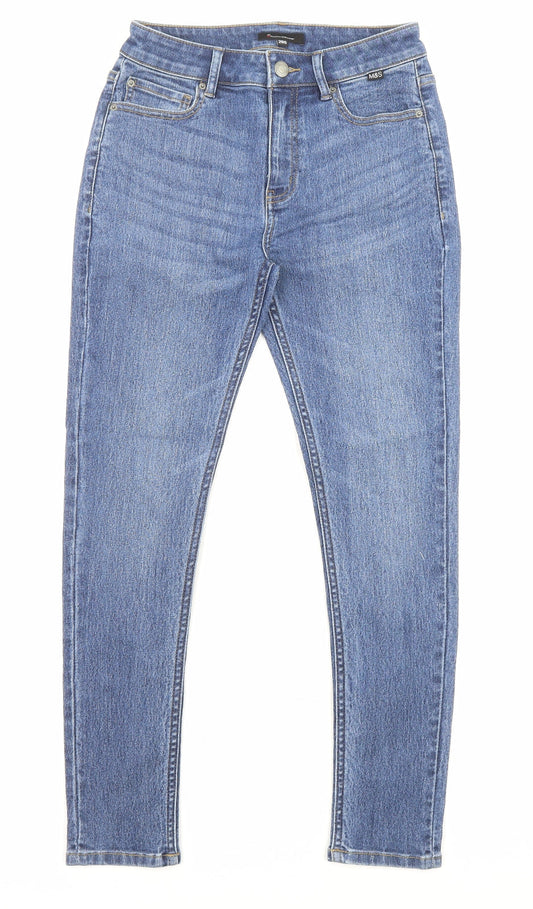 Marks and Spencer Womens Blue Cotton Skinny Jeans Size 26 in L26 in Regular Zip - Pockets