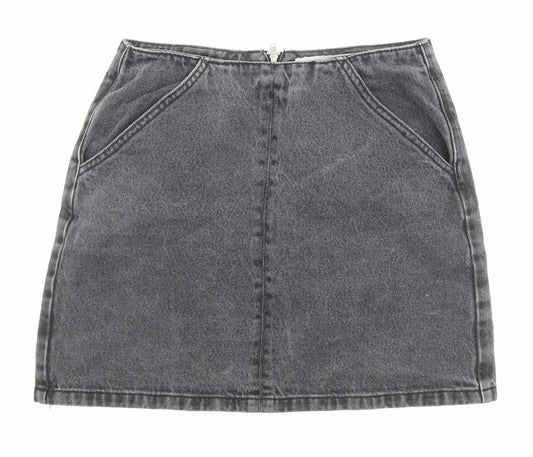 Topshop Womens Black Cotton A-Line Skirt Size 8 Zip - Pockets