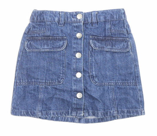 George Girls Blue Cotton A-Line Set Size 8-9 Years Regular Button - Pockets