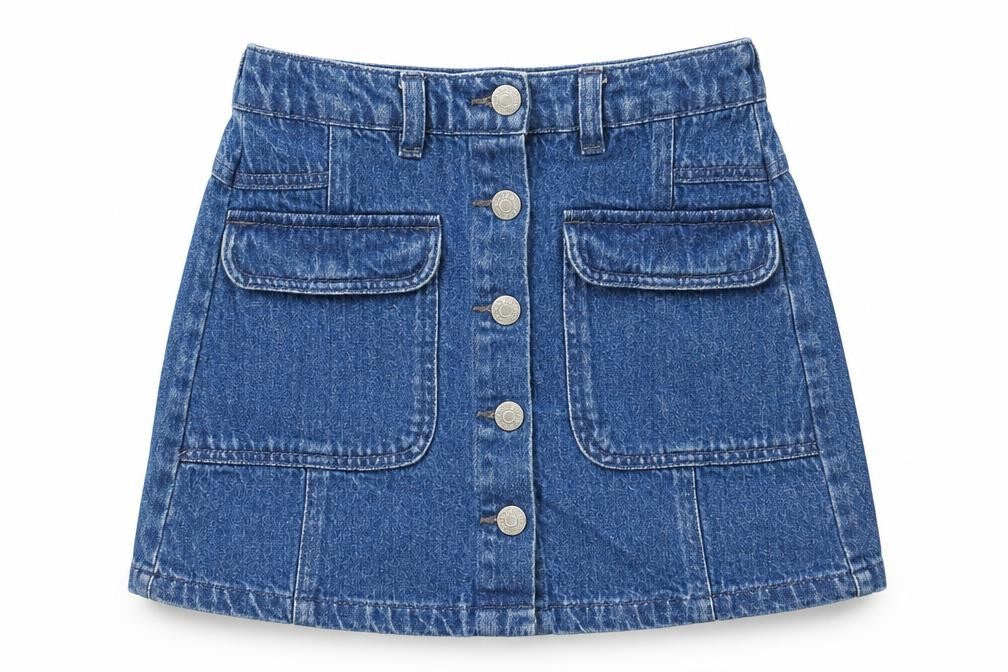 George Girls Blue Cotton A-Line Set Size 8-9 Years Regular Button - Pockets