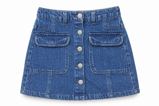 George Girls Blue Cotton A-Line Set Size 8-9 Years Regular Button - Pockets