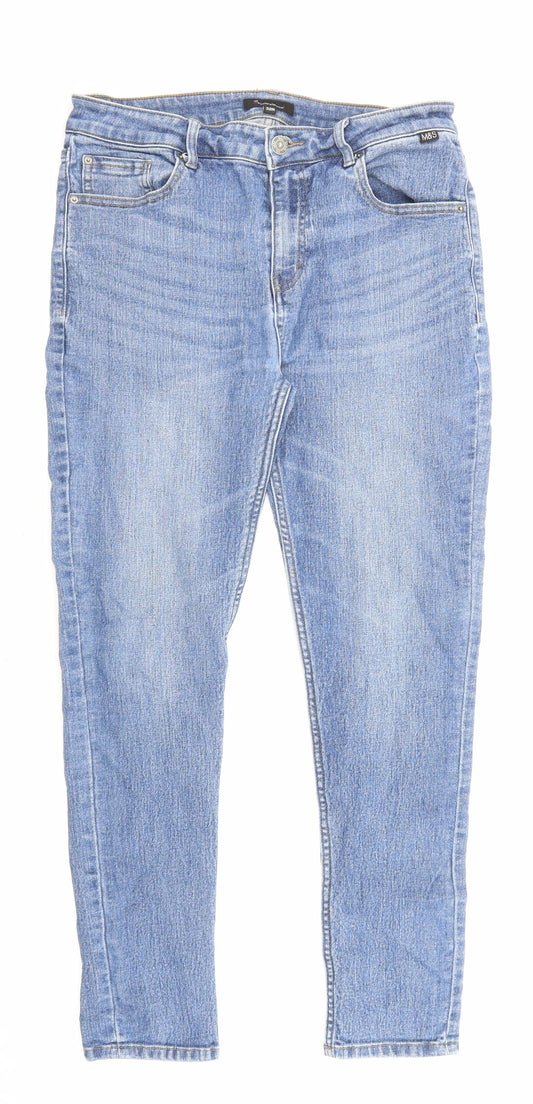 Marks and Spencer Womens Blue Cotton Straight Jeans Size 32 in L27 in Regular Zip - Pockets