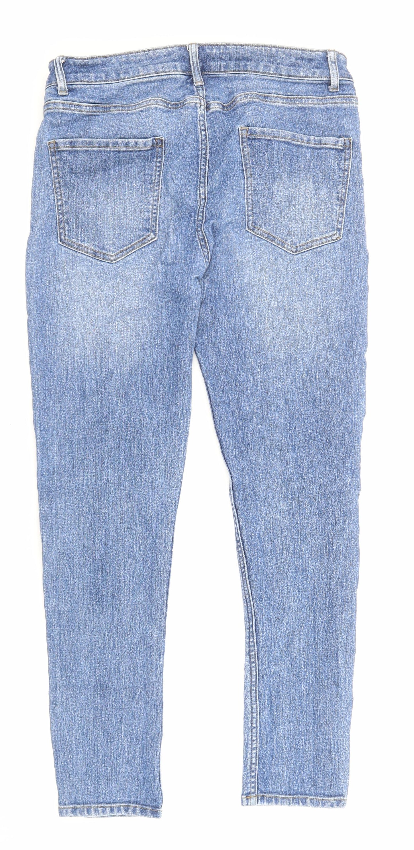 Marks and Spencer Womens Blue Cotton Straight Jeans Size 32 in L27 in Regular Zip - Pockets