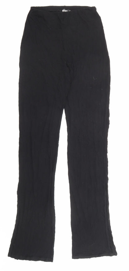 Additional front view of Missguided women’s black viscose trousers, size UK 10, 32-inch leg regular