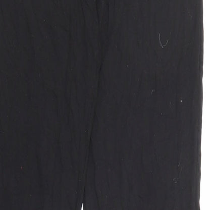 Close-up detail of Missguided women’s black viscose trousers, size UK 10, 32-inch leg regular