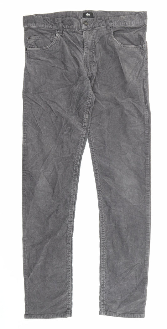 H&M Womens Grey Cotton Trousers Size 32 in L31 in Regular Zip - Pockets