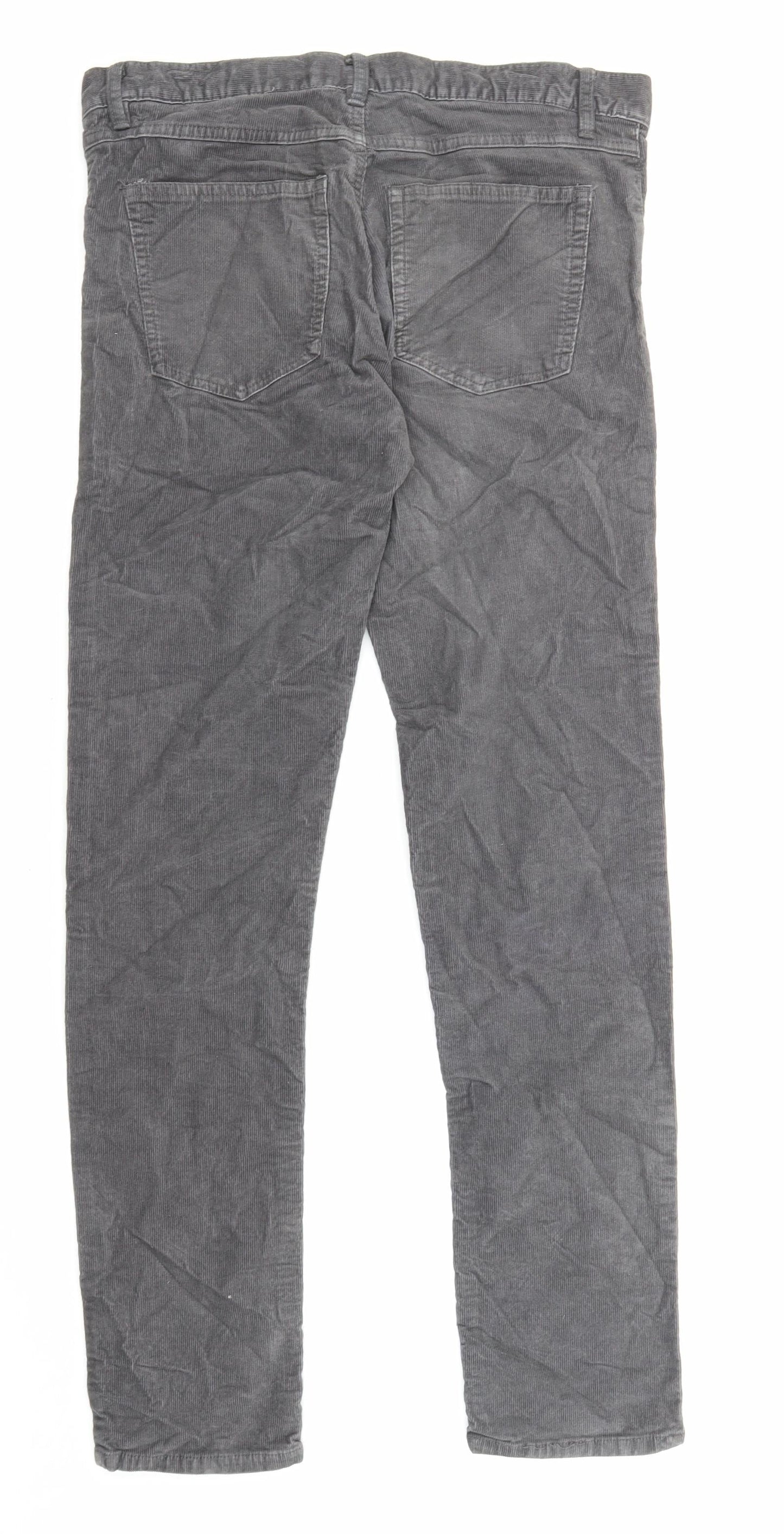 H&M Womens Grey Cotton Trousers Size 32 in L31 in Regular Zip - Pockets