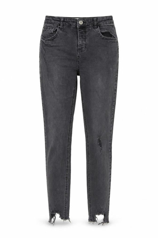 Front view of Denim & Co. women’s grey cotton skinny jeans, size UK 14, 25-inch leg regular zip