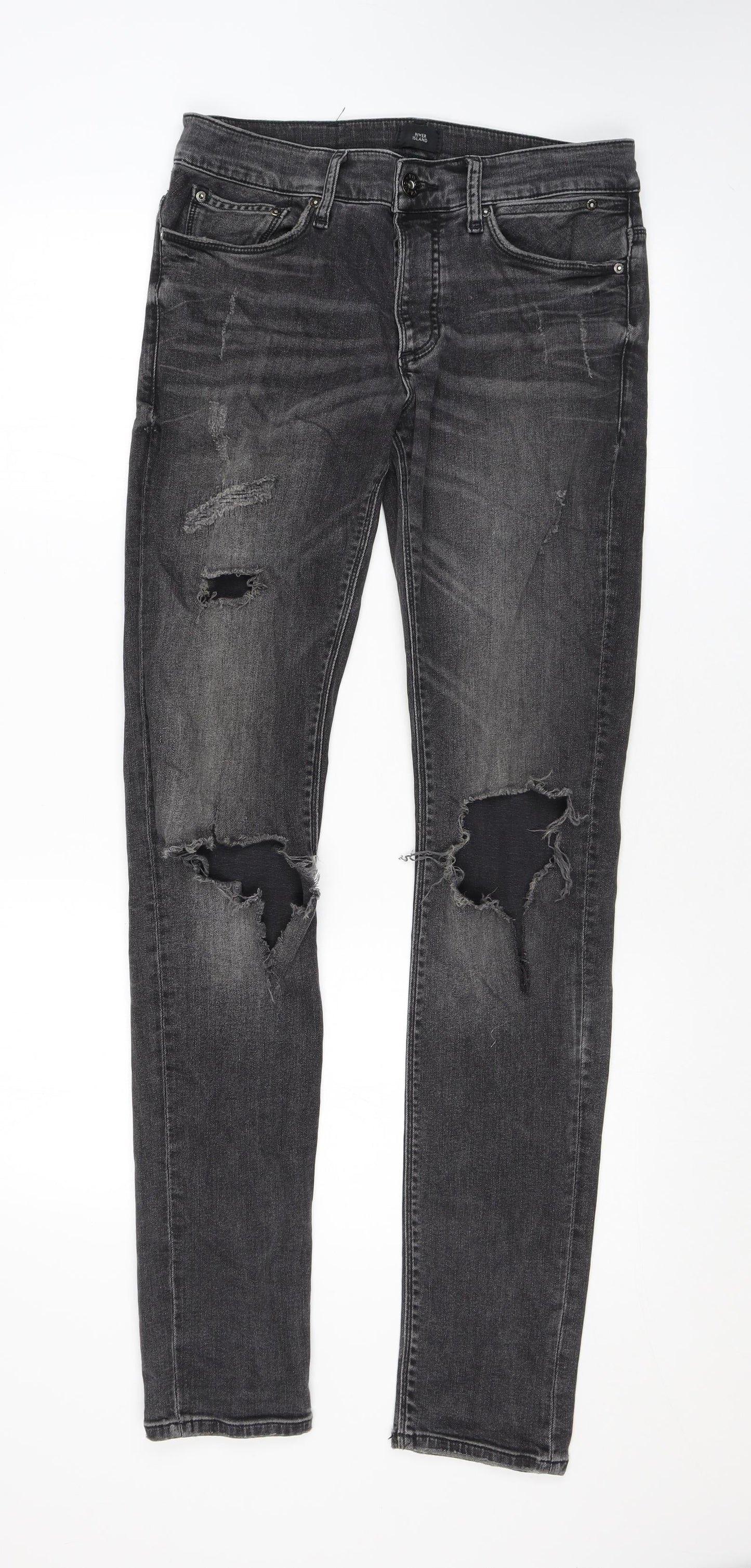 River Island Mens Grey Cotton Skinny Jeans Size 28 in L34 in Regular Zip