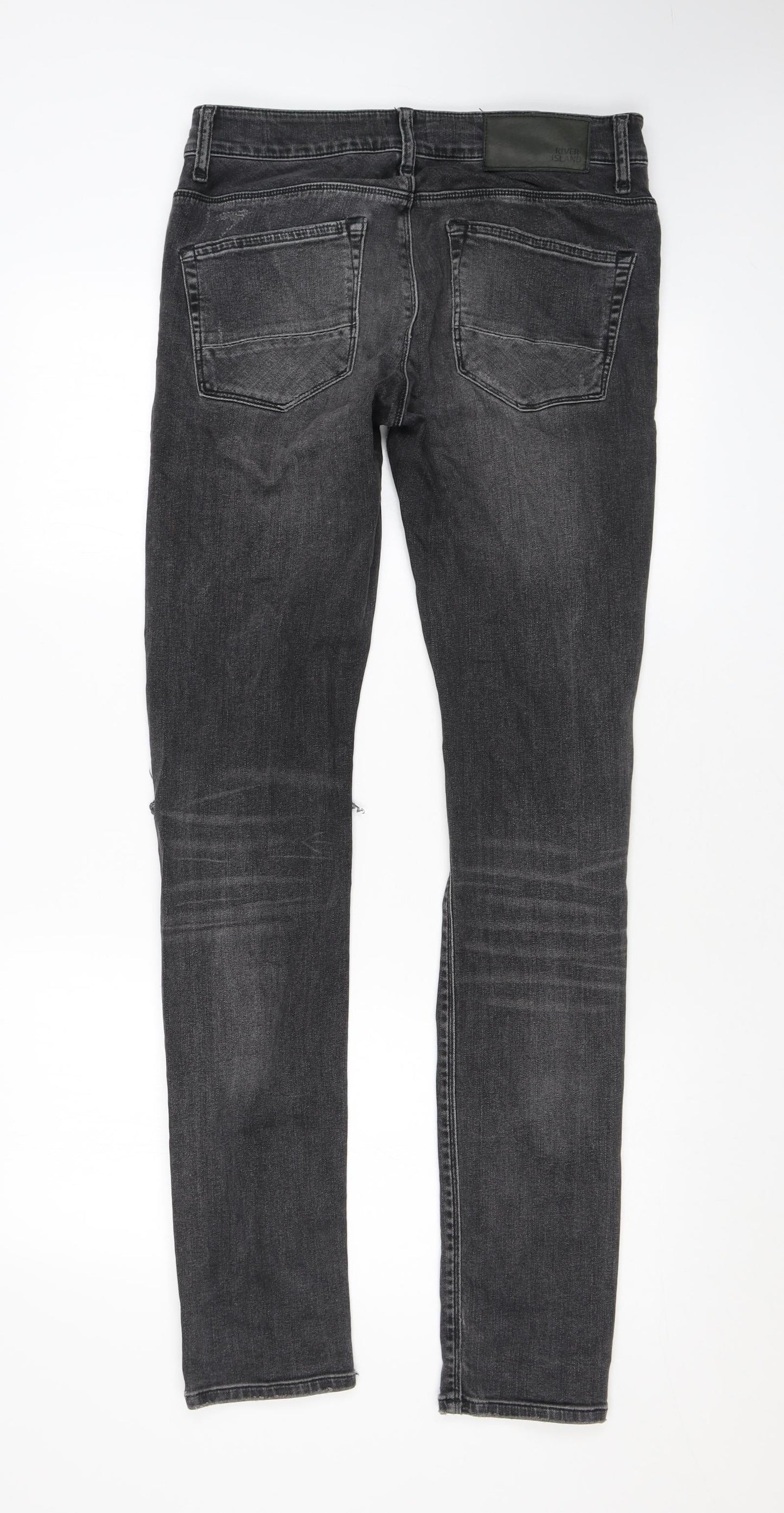 River Island Mens Grey Cotton Skinny Jeans Size 28 in L34 in Regular Zip