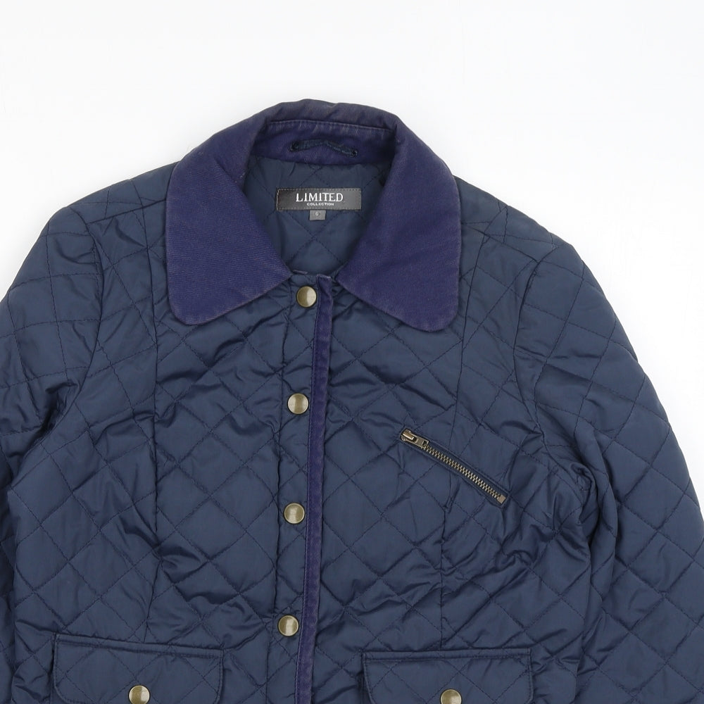 Limited Collection Womens Blue Quilted Coat Size 6 Snap
