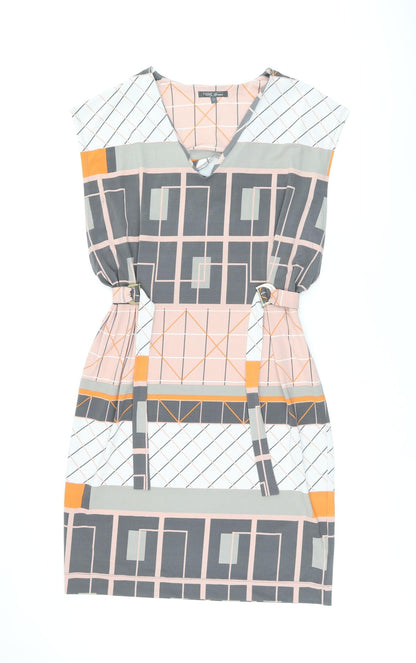 Next Womens Multicoloured Geometric Polyester Shift Size 12 V-Neck Pullover