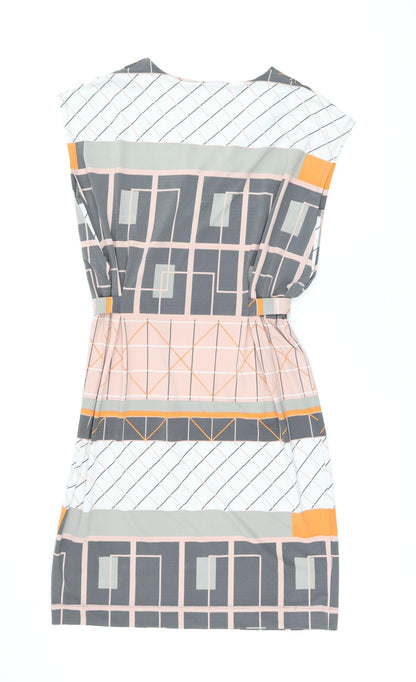 Next Womens Multicoloured Geometric Polyester Shift Size 12 V-Neck Pullover