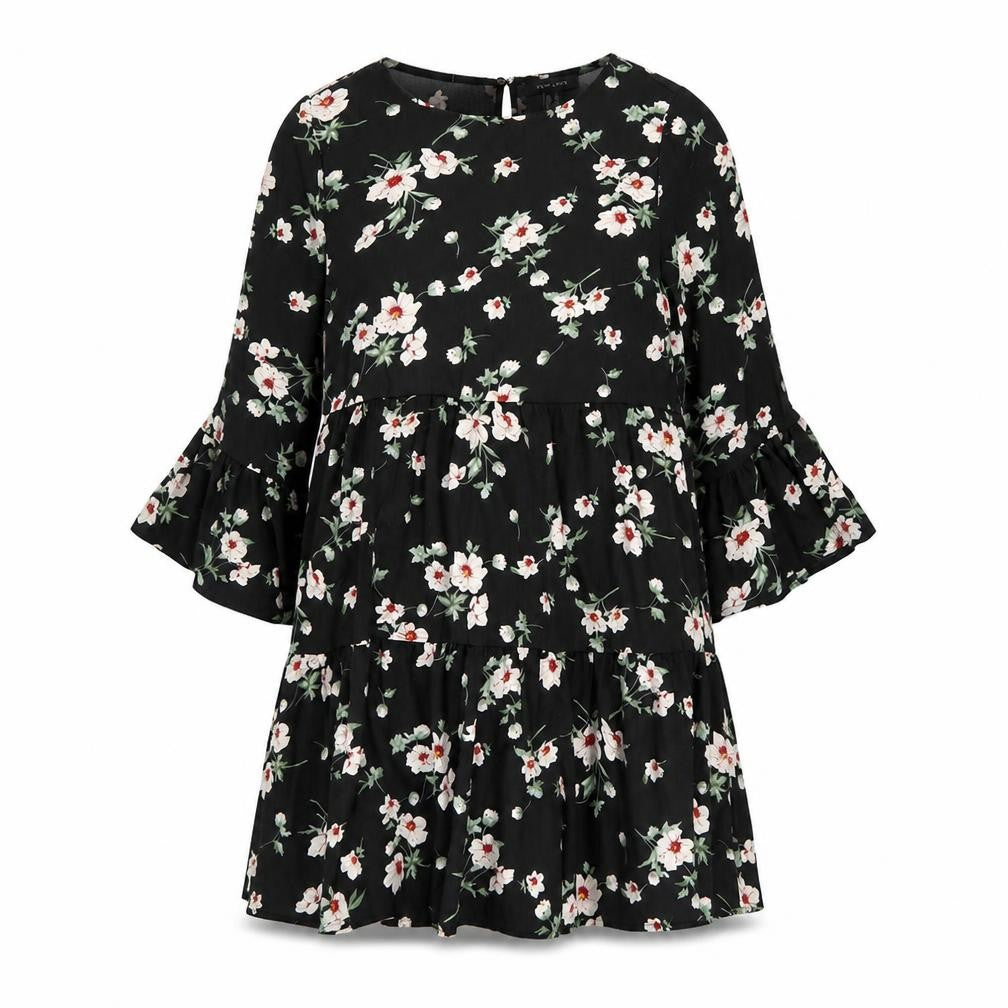 New Look Womens Black Floral Polyester Shift Size 10 Boat Neck Pullover