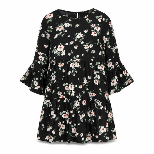 New Look Womens Black Floral Polyester Shift Size 10 Boat Neck Pullover