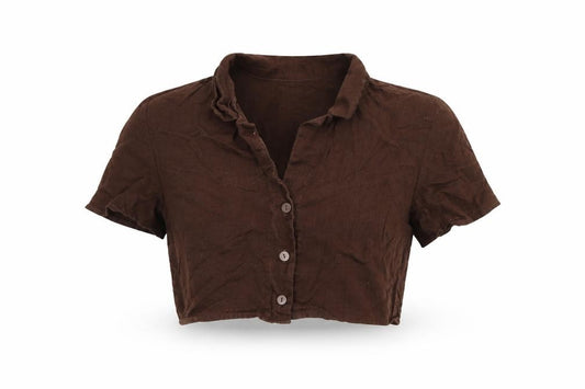 H&M Womens Brown Cotton Cropped Button-Up Size 6 Collared