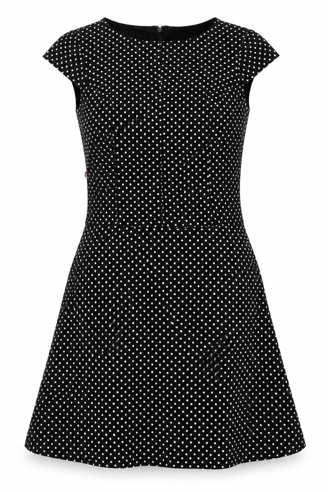 Anne Klein Womens Black Polka Dot Polyester Skater Dress Size 10 Boat Neck Zip