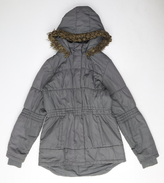 NEXT Womens Grey Parka Coat Size 10 Zip